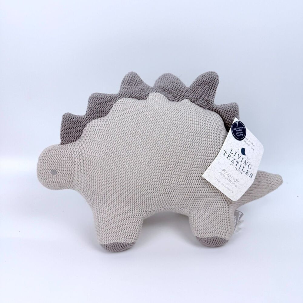 Shiloh Stegosaurus Living Textiles 12" Knitted Gray Plush Dinosaur Lovey Rattle
